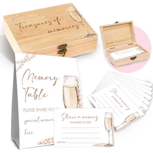 Memory Box for Wedding with 50 Psc Share a Memory Cards for Pearls and Prosecco Bridal Shower Games, Share a Memorial Box for Pearls and Prosecco Bridal Shower Decorations, Wedding Shower Decor - color: pearl