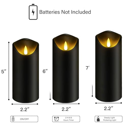 kakoya Flickering Flameless Candles, Battery Operated Plastic LED Pillar Candles with Remote Control and Timer, Set of 9 (Black) - color: Black