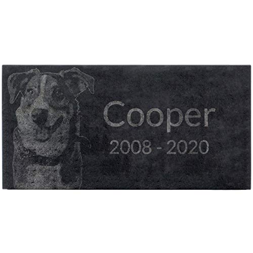 Black Granite Memorial Headstone for Lost Loved Ones, Dogs, Cats, and Family Pets. " Great for Your Garden, Tree Dedication, or in a Cemetery. Includes your personal photo and text. (24 x 12 x 2") | Includes photo and text for lost loved ones, dogs, cats,