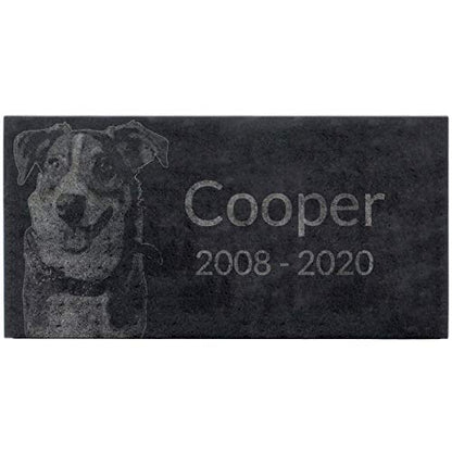 Black Granite Memorial Headstone for Lost Loved Ones, Dogs, Cats, and Family Pets. " Great for Your Garden, Tree Dedication, or in a Cemetery. Includes your personal photo and text. (24 x 12 x 2") | Includes photo and text for lost loved ones, dogs, cats,