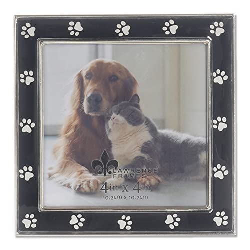 4x4 Silver Metal and Black Enamel Picture Frame, Paw Print Design - color: Black Paw, size: 4x4