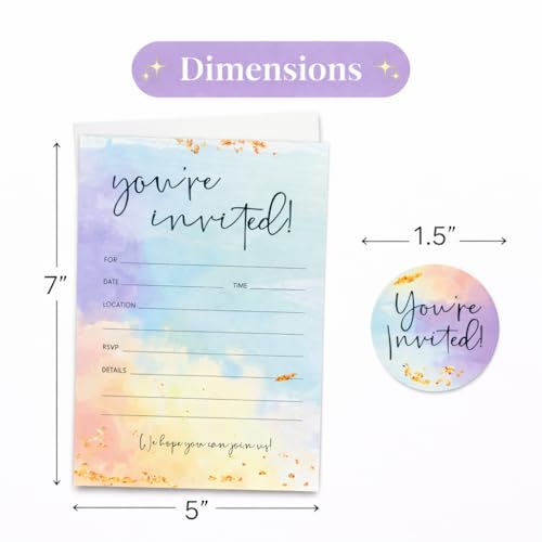Paper 'n Such Blank Party Birthday Invitations With Envelopes For All Occasions, Set of 25 - Weddings, Bridal Showers, Engagement, Graduation, Fill In Colorful Watercolor Invites -Kids or Adults