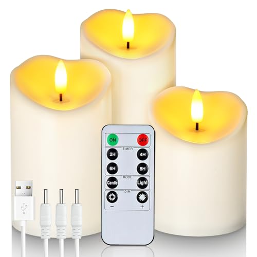 Homemory Rechargeable Flameless Candles, LED Candles, Battery Operated Candles with Remote and Timers, Outdoor Waterproof, Long Lasting, Set of 3 - color: Ivory White, size: D3"H4"5"6"