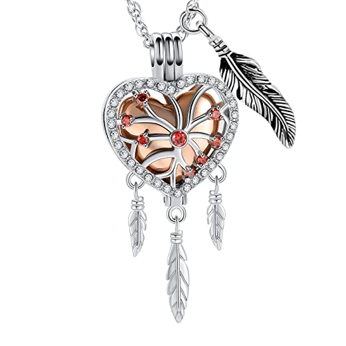 shajwo Dream Catcher Urn Necklace for Ashes - color: Rose Gold-Red