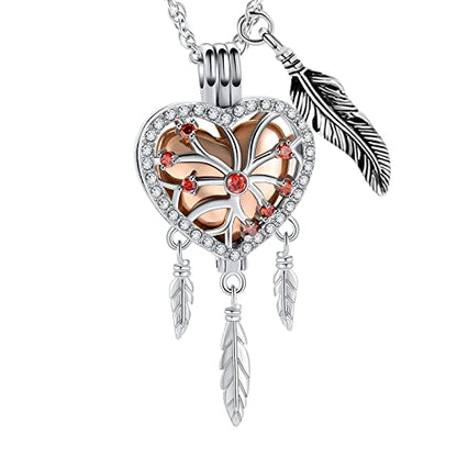 shajwo Dream Catcher Urn Necklace for Ashes - color: Rose Gold-Red