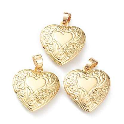 Beadthoven 10pcs Heart Locket Pendants Real 18K Gold Plated Heart with Mini Flowers Photo Frame Charms Photo Holder Memory Locket Pendants for DIY Necklace Jewelry Making - color: Gold-Heart with Mini Flowers