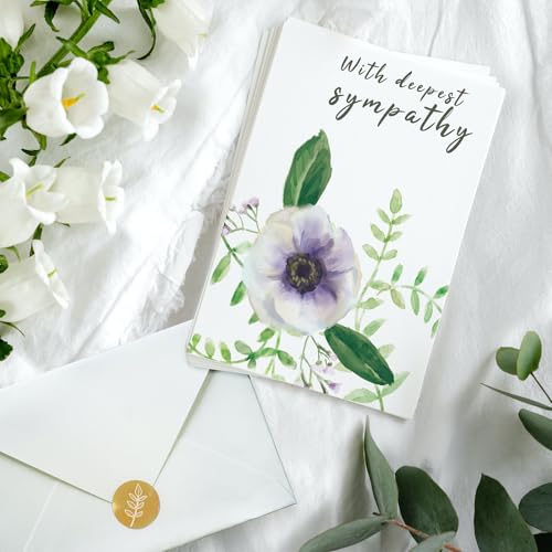 40 Pack 4x6 Floral Sympathy Cards with Envelopes Bulk | for Loss of Loved One, 4 Designs Thinking of You Cards Assortment with Sticker for Get Well, Condolence, Bereavement, All Age