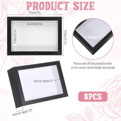 8 Pcs Shadow Box Frame, 4 x 6 Inch 3D Shadow Boxes Display Cases 1.2in Depth Picture Frame Case Wood Memory Display Cases for Dried Flowers DIY Craft Memorabilia Medals Photos(Black) - color: Black