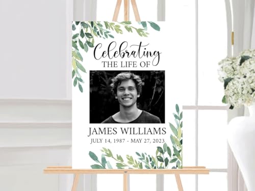 Celebration Of Life Greenery Funeral Welcome Sign - color: Version #14