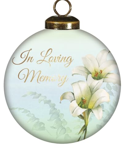 in Loving Memory Sympathy Gift – Memorial Ornament for Loss of Loved One, White Lily Remembrance Keepsake, Hand-Painted Glass Bereavement Gift with Box