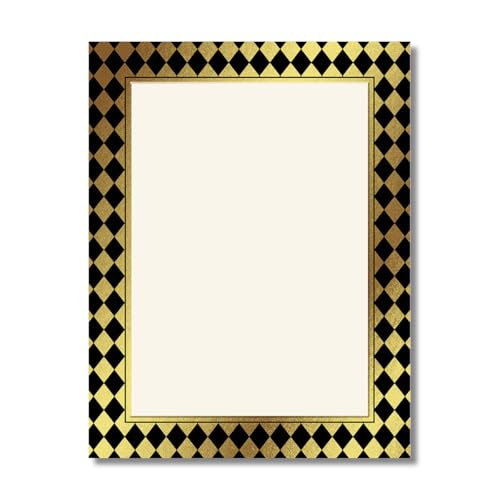 PaperDirect Classic Black Gold Venetian Harlequin Border Papers, Elegant Black and Gold Design, 8.5 x 11, Acid-Free, Ideal for Invitations, Announcements, Certificates, Scrapbooking, Cards, 25 Sheets - color: Black Gold Venetian Harlequin
