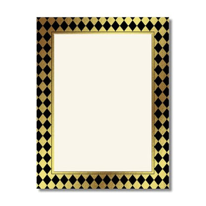 PaperDirect Classic Black Gold Venetian Harlequin Border Papers, Elegant Black and Gold Design, 8.5 x 11, Acid-Free, Ideal for Invitations, Announcements, Certificates, Scrapbooking, Cards, 25 Sheets - color: Black Gold Venetian Harlequin