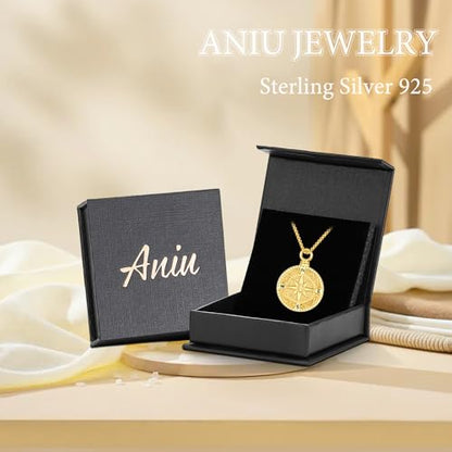 Aniu S925 Sterling Silver Urn Necklace Cremation Jewelry for Ashes - color: Gold - Compass - A