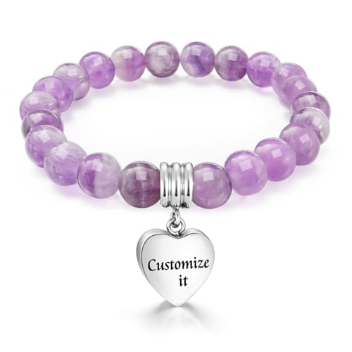 XIUDA Heart Cremation Memorial Urn Bracelet 316L Stainless Steel Keepsake Jewelry Urn Bracelet for Ashes for Women-With Me Always - style: Purple Agate Stone, Engraved