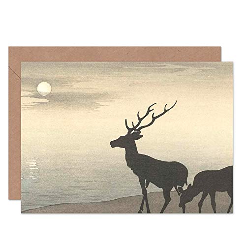 Artery8 Ohara Koson Torii Gate And Deer Landscape Fine Art Greeting Card Plus Envelope Blank Inside - color: Torii Gate And Deer
