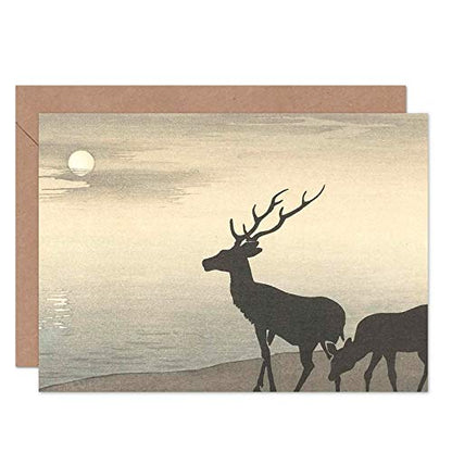 Artery8 Ohara Koson Torii Gate And Deer Landscape Fine Art Greeting Card Plus Envelope Blank Inside - color: Torii Gate And Deer