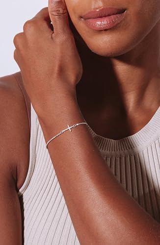 Moodear Cross Bracelet for Women, Dainty Sterling Silver/Gold Plated Gift | Christian Religious Gifts for Teen, Stocking Stuffers, Adjustable Link Bracelets, Sparkling CZ Cross, Non Tarnish Jewelry - color: Sterling Silver CZ Cross Bracelet