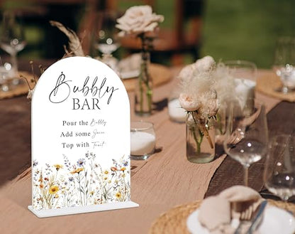 Wedding Signs for Ceremony and Reception, Boho Floral Acrylic Bubbly Bar Sign, Wedding Signage with Stand, Bridal Shower Table Centerpieces, Supplies for Engagement Reception and Event Party, 23 - color: Bubbly Bar Sign, 23