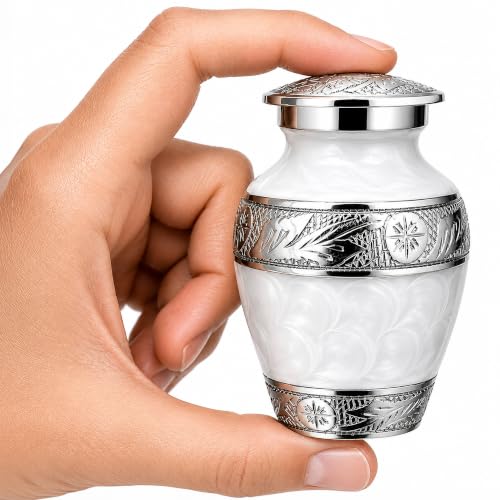 Forever After White Keepsake Cremation Urn for Human Ashes – Small Sharing Urn for Men or Women – Elegant Mini Memorial for Home or Service - color: White, size: Keepsake