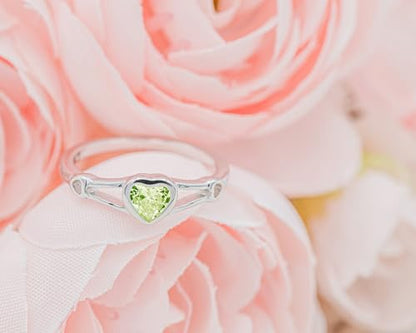 Precious Pieces Heart Birthstone Ring, 925 Sterling Silver | Available in all 12 simulated birthstones for babies, little girls & pinky rings. A meaningful birthday keepsake. - color: 08-August Size 4