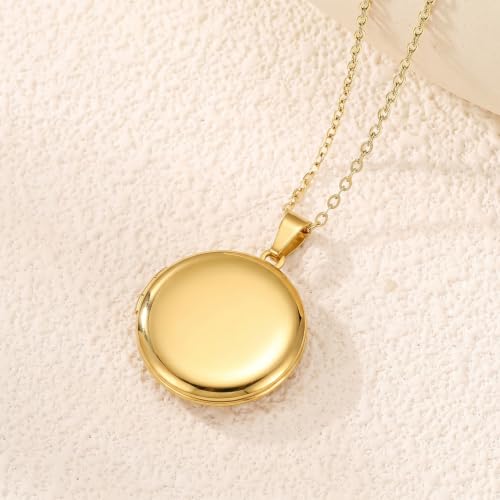 PHOCKSIN Personalized Locket Necklace for Women Photo Necklace with Customized Picture Birth Flower Birthstone Customizable Birthday Gifts - color: #07 Round Gold