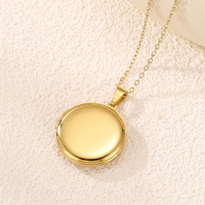PHOCKSIN Personalized Locket Necklace for Women Photo Necklace with Customized Picture Birth Flower Birthstone Customizable Birthday Gifts - color: #07 Round Gold