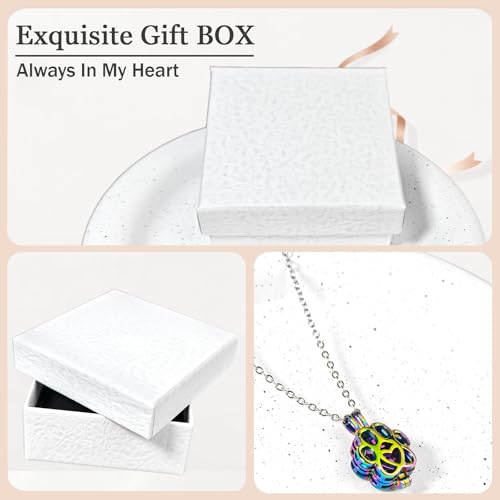 Paw Print Heart Pet Ashes Memorial Necklace with Mini Inner Box-Rainbow | Pet Cremation Jewelry for Ashes, Cremation Urn Jewelry to Hold Dog & Cat Ashes Pendant with Box Filling Tools - color: Rainbow