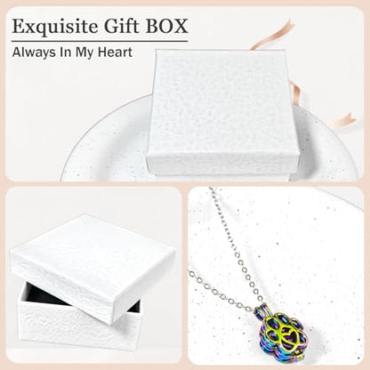 Paw Print Heart Pet Ashes Memorial Necklace with Mini Inner Box-Rainbow | Pet Cremation Jewelry for Ashes, Cremation Urn Jewelry to Hold Dog & Cat Ashes Pendant with Box Filling Tools - color: Rainbow