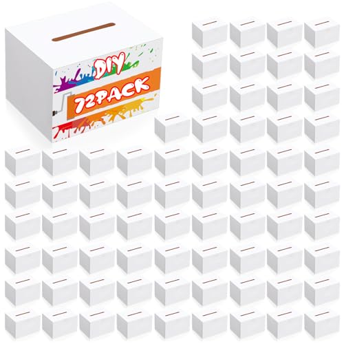 Fullhawl 72 Pack Ballot Raffle Box White Suggestions Donations 6 x 4.5 x 4 Inch Cardboard Box with Removable Header Charity for Fundraising Collecting Business Card Voting Contest - color: White, size: 6 x 4.5 x 4 Inch