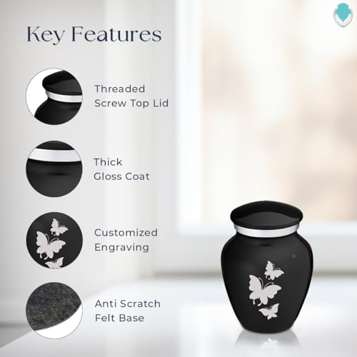 Embrace Keepsake Personalized Butterfly Cremation Urns for Human Ashes I Black Funeral Urn for Men and Women with Double Side Engraving I 3.5 lbs - color: Black