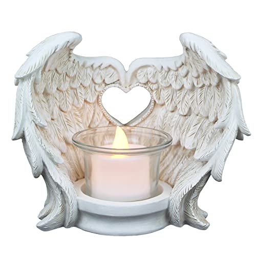 Norrclp Angel Wings Tealight Candle Holders, Prayer Candle Holder Memorial Gifts Angel Wings Home Decor (LED Tea Light and Cup Included) FD08859417 - color: White Wings