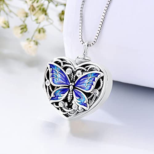 WINNICACA Cremation Jewelry for Ashes Locket Ashes Necklace Urn Necklace for Women Sterling Silver Cremation Necklace for Ashes Fine Keepsake Picture Necklace Memorial Jewelry - style: B01-Butterfly Urn Locket Necklace