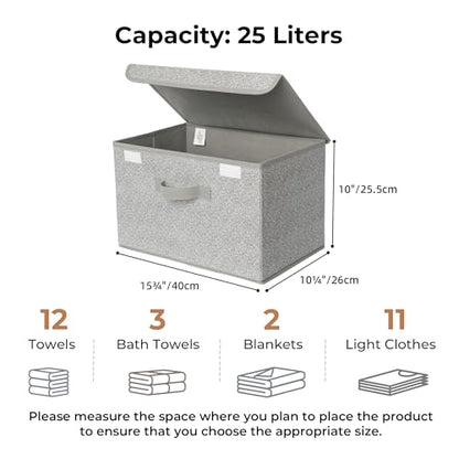 GRANNY SAYS Storage Baskets with Lids, Clothes Storage Boxes, Fabric Storage Bins, Keepsake Box, Closet Organizers and Storage, Gray, 2-Pack | Flip-Top Lid, Collapsible, Stackable, 3 Handles, Ideal for Closet Clothes Blanket Toys, Large, Gray, 2-Pack - co