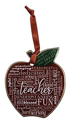 Cathedral Art Abbey & CA Gift Gold Teacher Apple Artmetal Ornament On Red Ribbon, 2", Multi - style: Gold Teacher Apple