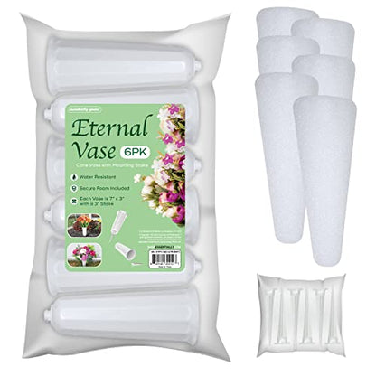 Memorial Floral Vases with Foam Included - (White, 6 Pack) | Outdoor In Ground Vases with Stakes, for Fresh and Artificial Flowers - size: 6-Pack
