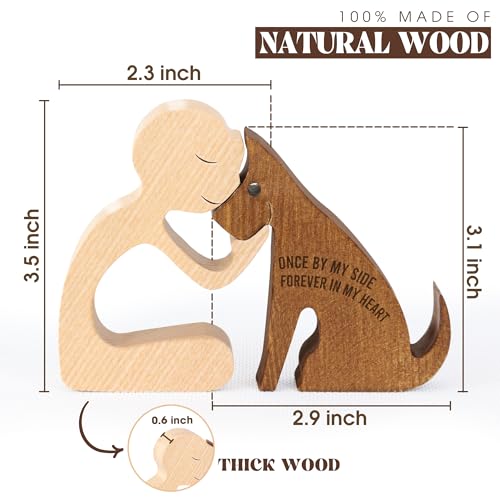 SENSUNIQ Dog Memorial Gifts, Handcrafted Wooden Carving Men and Pet Figura, Once by My Side Forever in My Heart, Sympathy Keepsake for Loss of Pet (Man with Dog) - color: Man With Dog