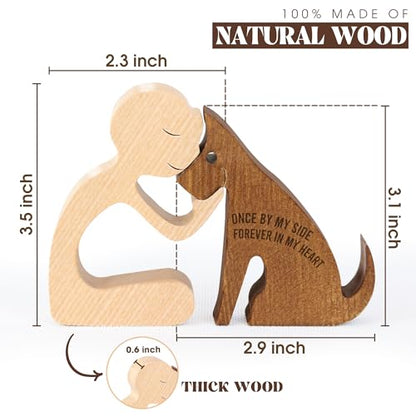 SENSUNIQ Dog Memorial Gifts, Handcrafted Wooden Carving Men and Pet Figura, Once by My Side Forever in My Heart, Sympathy Keepsake for Loss of Pet (Man with Dog) - color: Man With Dog