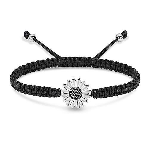 shajwo Sunflower Cremation Urn Bracelet for Ashes for Women | Adjustable Cremation Jewelry Braided Rope Memorial Bracelet - color: Silver