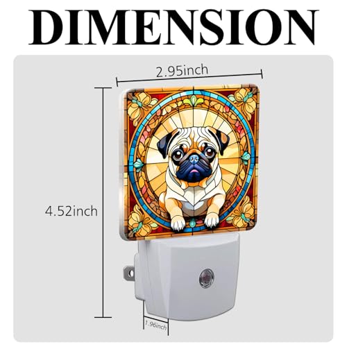 Pug Stained Glass Night Lights Plug into Wall for Room, Pug Night Light LED for Bedroom - color: Pug