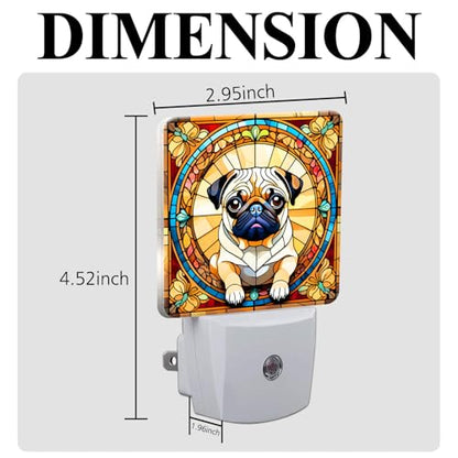 Pug Stained Glass Night Lights Plug into Wall for Room, Pug Night Light LED for Bedroom - color: Pug