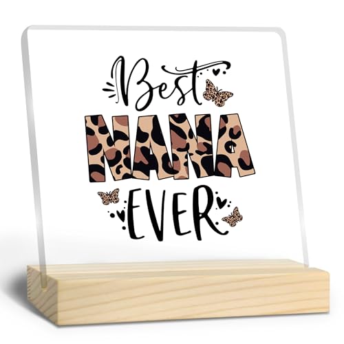 Nana Gifts, Mother's Day Grandma Gift Acrylic Plaque, Grandmother Birthday Gifts from Grandkids Granddaughter Grandson, Best Nana Ever Leopard Acrylic Sign Desk Table Shelf Decor - color: 1-grammy-2