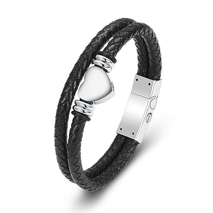 Oinsi Heart Urn Bracelet for Ashes, Cremation Jewelry Leather Bracelets for Men Women, Memorial Jewelry With Filling Kits - color: Silver-22cm