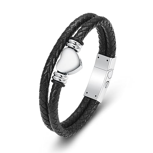 Oinsi Heart Urn Bracelet for Ashes, Cremation Jewelry Leather Bracelets for Men Women, Memorial Jewelry With Filling Kits - color: Silver-22cm