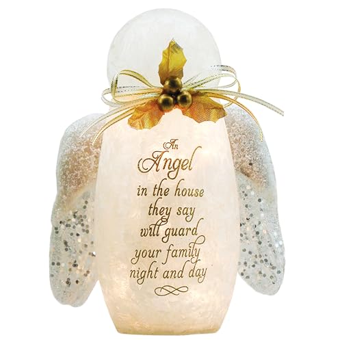 an Angel in The House Sympathy Lighted Glass Angel 7.5"" x 5.1"" x 3.1"" Memorial, Inspirational, White, BRV8284