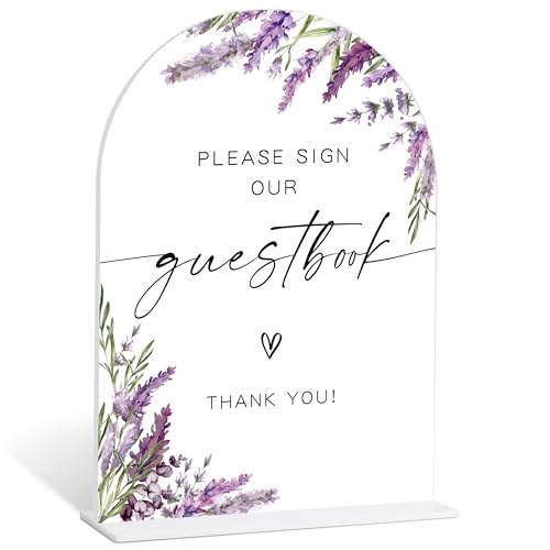 Please Sign Our Guestbook Wedding Sign, Guest Book Alternatives, Lavender Bridal Shower Decorations, Tables Centerpieces, Acrylic Table Signs with Base for Wedding Reception and Bridal Party Decor, 2G - color: Please Sign Our Guestbook Wedding Sign-33