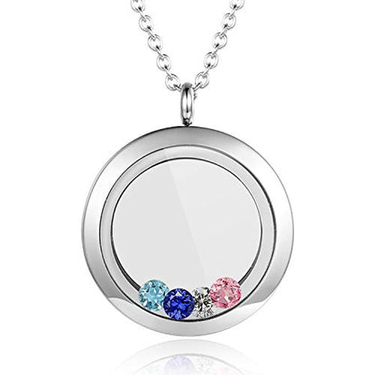 EVERLEAD Locket Necklace, DIY Floating Round Locket Pendant, Living Floating Memory Necklace for Women Friendship Necklace Memory Nostalgic - style: 30mm screw