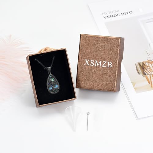 XSMZB Tree of Life Teardrop Cremation Jewelry for Human Pet Ashes Cross Urn Necklace for Ashes of Loved One Keepsake Pendant - color: Black