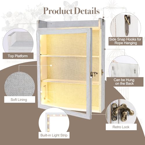 11x16 Flower Shadow Box Frame with Shelves, White | Deep Display Case With Light, Top Platform, Wedding keepsake for Bridal Shower Gifts, Bouquet and Photos - color: Standard White