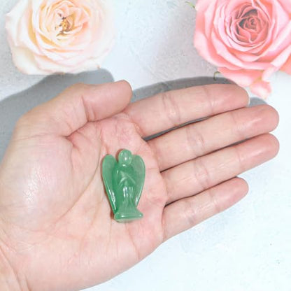 Small Guardian Angel Prayer Figurines Statue, Green Aventurine Crystals and Healing Stones Bereavement Sympathy for loss of loved one, Grief Gifts for Women, Faith Based Spiritual Gift for Cancer - color: Green