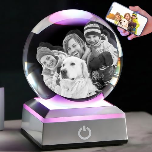 Custom 3D Crystal Ball Photo – Personalized Mothers DayGifts for Mom,Grandma, Laser Engraved Picture Crystal Keepsake, Unique Anniversary Birthday Gift for Women, Family & Pet Memorial - color: Ball, size: Large